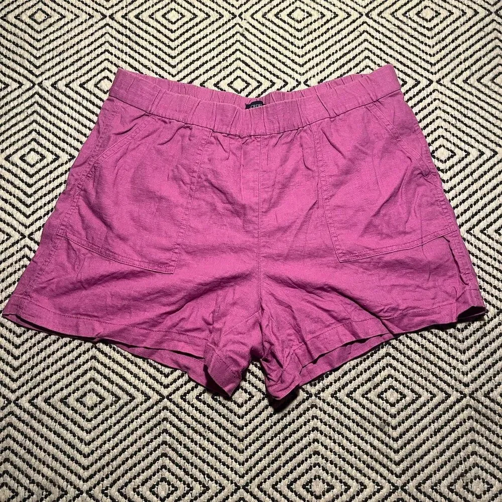 J Crew Pull On Linen Blend Shorts Womens L Hot Pink 4” Lightweight Summer